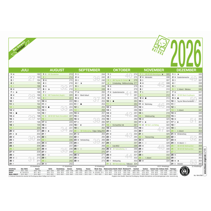 Tafelkalender für das Jahr 2026 mit Monatsübersichten und Platz für Notizen.