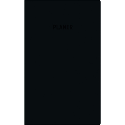 Schwarzer Taschenkalender 2026 mit der Aufschrift "PLANER" auf dem Cover.