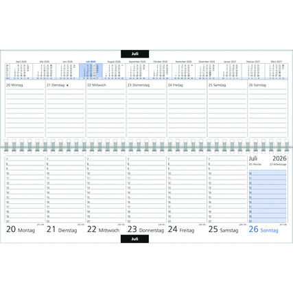 Querkalender für den Monat Juli 2026 mit Datumsangaben und Wochenübersicht.