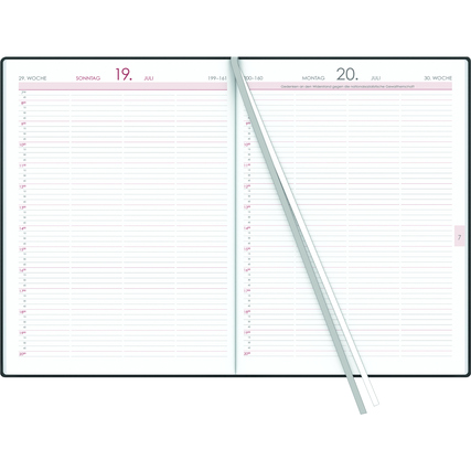 Offene Ansicht eines ZETTLER Buchkalenders 2026 mit leerem Wochenlayout.