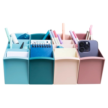 Multitower Tischorganizer in verschiedenen Farben mit Fächern für Stifte und Utensilien.
