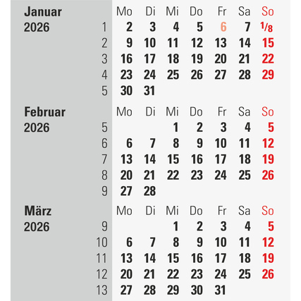Tischkalender 2026 in Schwarz mit endlos verstellbarem Kalendarium für zwei Jahre.