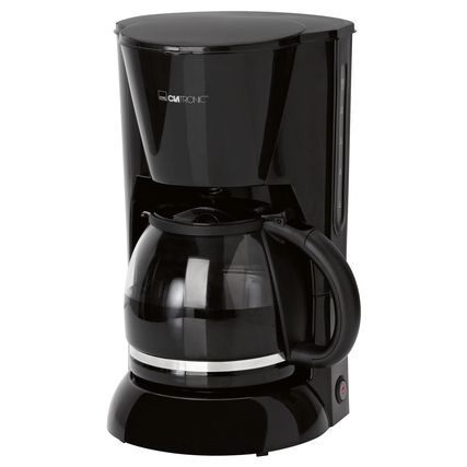 Kaffeemaschine in Schwarz mit Glaskanne und herausnehmbaren Filtereinsatz.