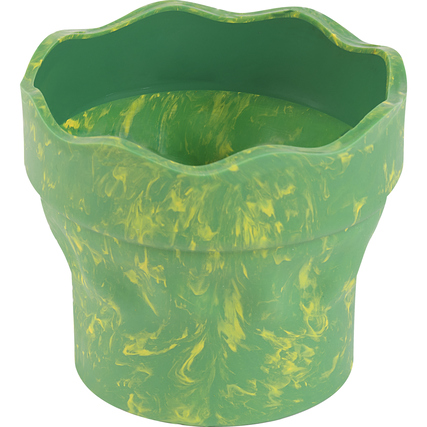Grüner Pinselbecher mit wellenförmigem Rand und marmoriertem Muster.