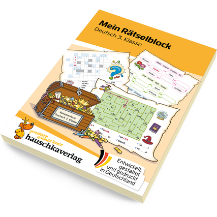 Übungsheft für die 3. Klasse mit verschiedenen Rätsel- und Knobelaufgaben auf dem Cover.