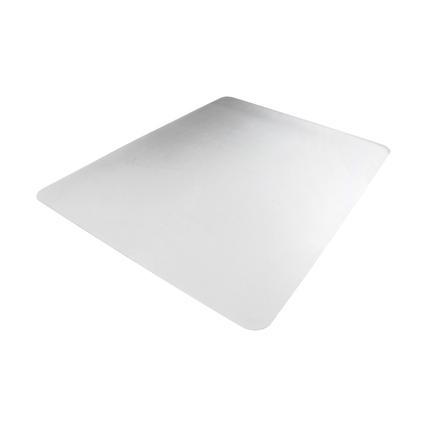 Transparente Bodenschutzmatte in rechteckiger Form, auf weißem Hintergrund.