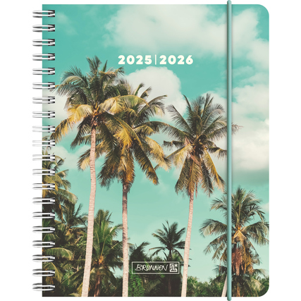 Schülerkalender 2025/2026 mit Palmenmotiv auf der Vorderseite und Spiralbindung.