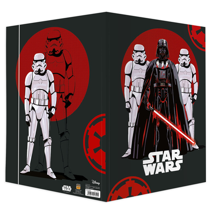 Zeichenmappe aus Karton mit Star Wars Motiven und Gummizugverschluss.