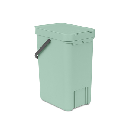 Jadegrüner Abfalleimer mit Deckel und seitlichem Griff, ideal für Recycling.