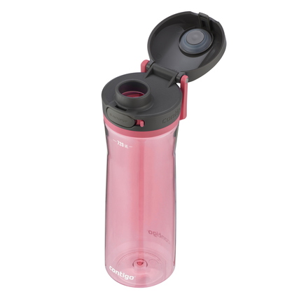 Rosa Contigo Trinkflasche Jackson 2.0 mit offenem Deckel und hervorgehobenem Trinkaufsatz.