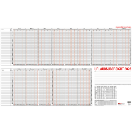 GÜSS® Urlaubsübersicht 2026 98,5 x 60 cm (B x H) Karton schwarz/rot