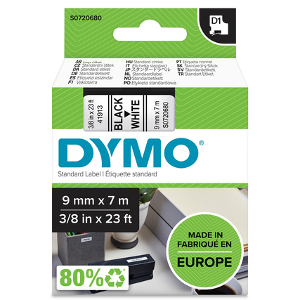 DYMO® Schriftbandkassette D1 9 mm x 7 m (B x L) weiß schwarz Produktbild pa_produktabbildung_3 XL
