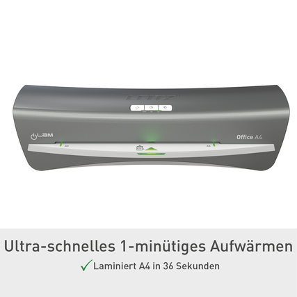 Kompakter Laminator mit LED-Anzeige, geeignet für A4-Dokumente und schnelles Laminieren.