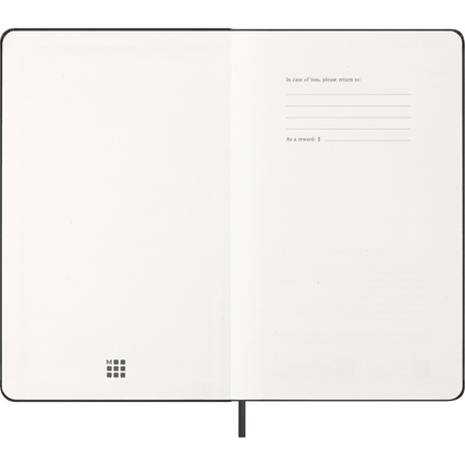 Offene Seitenansicht eines schwarzen Moleskine Buchkalenders im DIN A5 Format.