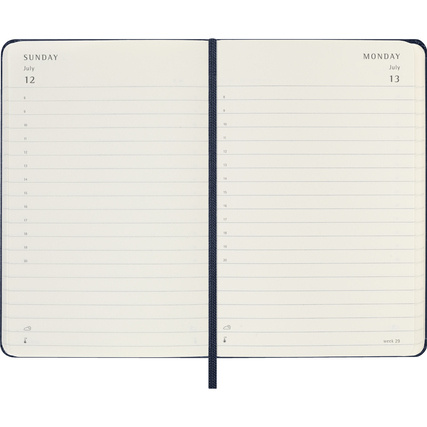 Offene Ansicht eines Moleskine Buchkalenders mit wöchentlichen Notizseiten.
