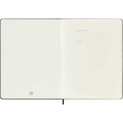 Offene Seitenansicht eines Moleskine Buchkalenders mit leeren Seiten und einer headerlinien.