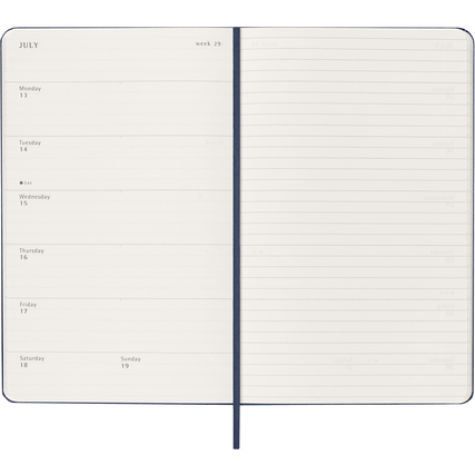 Wochenkalender im DIN A5 Format mit zwei Seiten, eine für Termine und eine für Notizen.