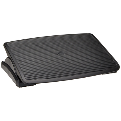 Schwarze Fußstütze mit geriffelter Oberfläche für ergonomisches Sitzen.