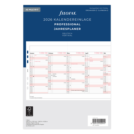 FILOFAX Einlage Kalender exklusiv Professional 2026 Produktbild pa_produktabbildung_1 XL