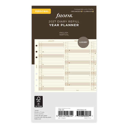 FILOFAX Einlage Kalender exklusiv Personal 2027 Produktbild pa_produktabbildung_1 XL