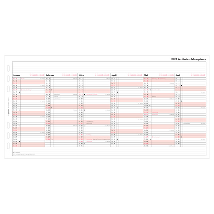 Kalendereinlage für 2027 mit einem jahresübersichtlichen Layout in horizontaler Darstellung.