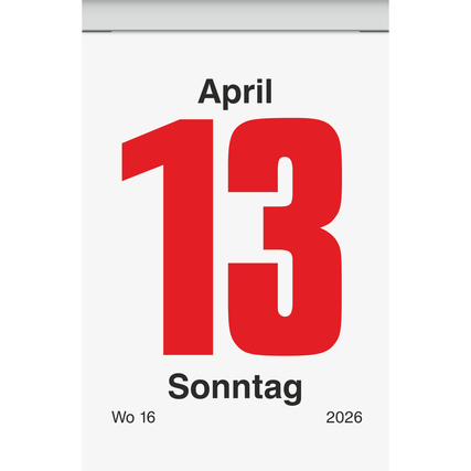 Abreißkalenderblatt mit roter Zahl 13 für den Sonntag, April 2026, und Kalenderwoche 16.