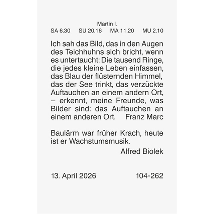 Abreißkalender für das Jahr 2026 mit Gedicht und Datum.