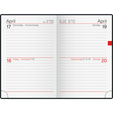 Taschenkalender im DIN A7 Format mit Monatsansicht für April 2026.