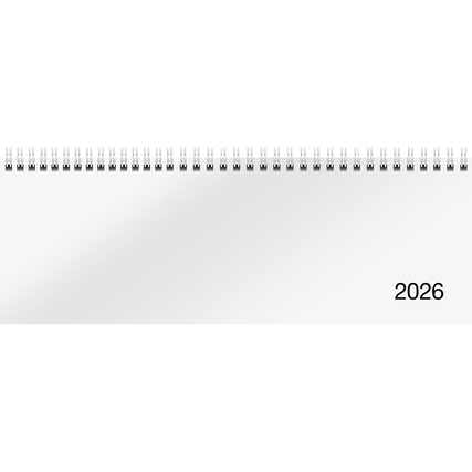 Querkalender 2026 mit gedruckten Monatszahlen an der unteren Längsseite und Spiralbindung.