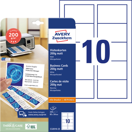 Avery Zweckform Visitenkarte Classic 250 St./Pack. Produktbild pa_produktabbildung_1 XL