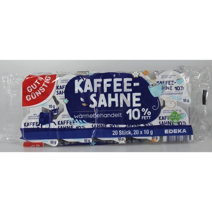 Kaffeerahm in einer Verpackung mit 20 Portionsbeuteln zu je 10 g.