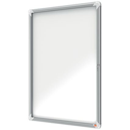 Wandschaukasten in Silber mit transparentem Hintergrund für die Präsentation mehrerer Dokumente.