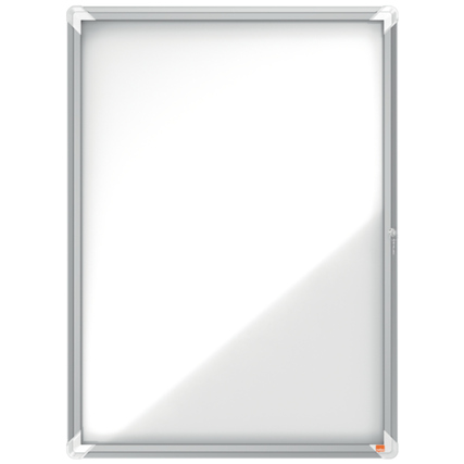 Wandschaukasten mit transparentem Deckel und silbernem Rahmen für DIN A4 Dokumente.