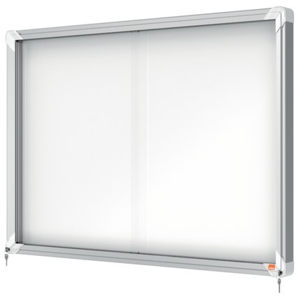 Wandschaukasten in Silber mit Glasfront für 8 DIN A4-Dokumente, ideal für öffentliche Räume.