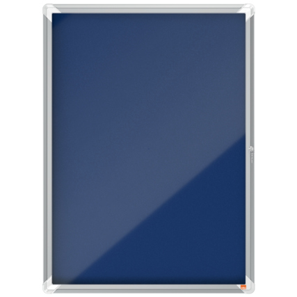 Schaukasten in Blau für 9 DIN A4-Dokumente, mit moderner Rahmenkonstruktion.