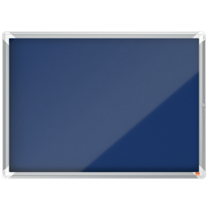 Blauer Schaukasten für 8 x DIN A4 mit moderner Oberfläche und Rahmen in Silber.