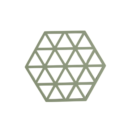 Sechseckiger Topfuntersetzer in rosa mit geometrischem Muster.