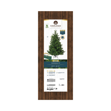 Dunkelgrüner künstlicher Weihnachtsbaum in der Verpackung, Höhe 180 cm.