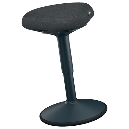 Dunkelgrauer Leitz Sitzhocker Ergo Active mit ergonomischer Sitzfläche und runder Basis.
