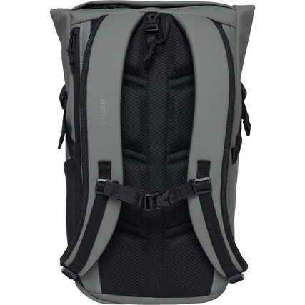 Rucksack in hellgrün mit gut gepolsterten Schulterträgern von hinten.