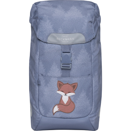 Schulterrucksack mit Fuchs-Applikation und graublauem Stoffdesign.