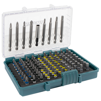 Bit-Set in transparentem Kunststoffgehäuse mit verschiedenen 99 Schrauberbits.