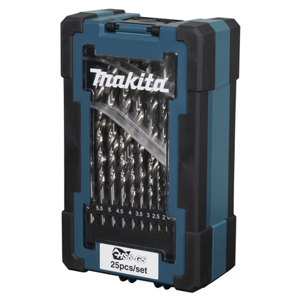 Bohrersatz in einer box mit 25 HSS-GS Metallbohrern, zylindrischer Schaft und geteilter Bohrspitze.