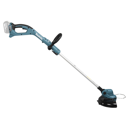 Makita Rasentrimmer DUR193 in seitlicher Ansicht mit schwenkbarem Kopf und ergonomischem Griff.