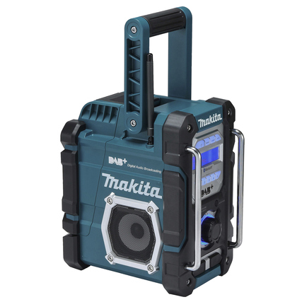 Baustellenradio in robuster Bauweise mit Bluetooth, USB-Anschluss und seitlichem Tragegriff.