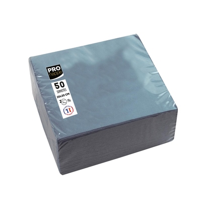 Graue Servietten im Paket mit 50 Stück, jeweils 20 x 20 cm.