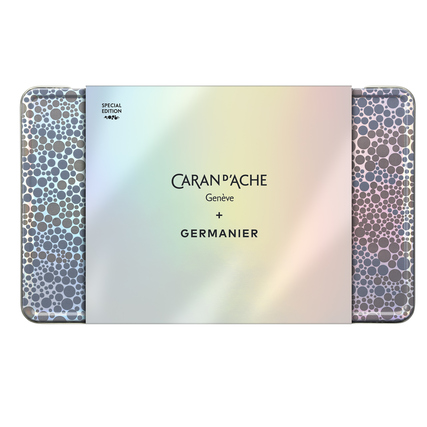 Kunstvolle Verpackung der Sonderedition von Caran d'Ache und Germanier mit holografischem Design.