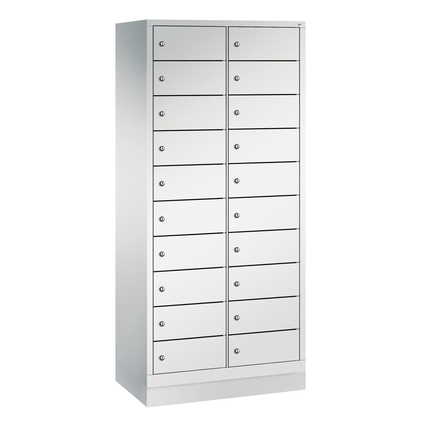 C+P Schließfachschrank Evolo48 Notebooks, Tablets, Smartphones 2 x 10 Fächer Stahl, lackiert Farbe der Front: lichtgrau
