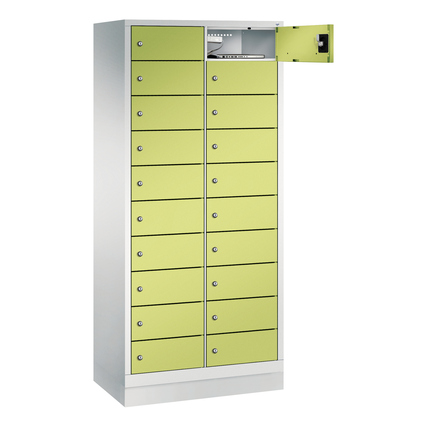 C+P Schließfachschrank Evolo48 Notebooks, Tablets, Smartphones 2 x 10 Fächer Stahl, lackiert Farbe der Front: clowngrün
