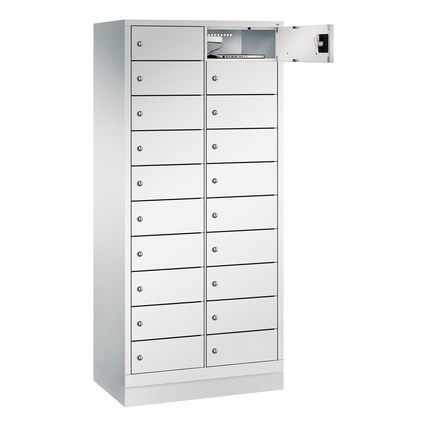 C+P Schließfachschrank Evolo48 Notebooks, Tablets, Smartphones 2 x 10 Fächer Stahl, lackiert Farbe der Front: lichtgrau